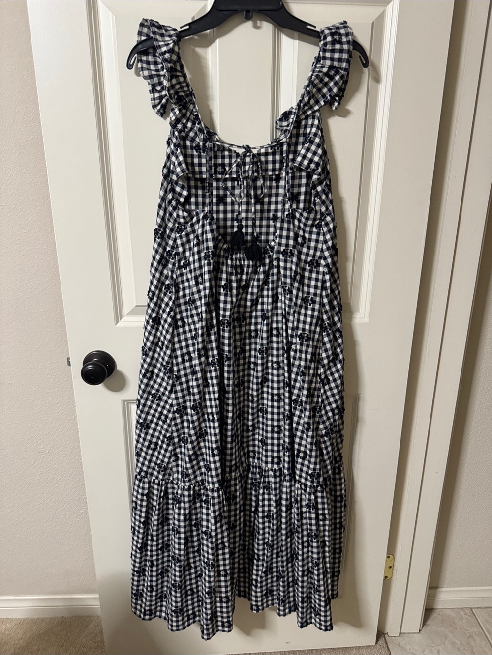 Madewell Black & White Gingham Maxi Dress with Ruffle Straps - Picture 3 of 10